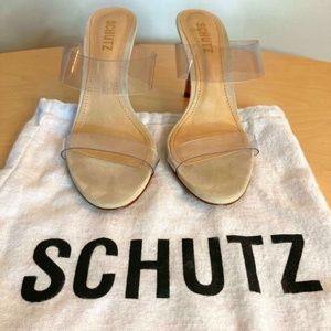SCHUTZ Ariella Sandal, 7.5, nude with clear straps